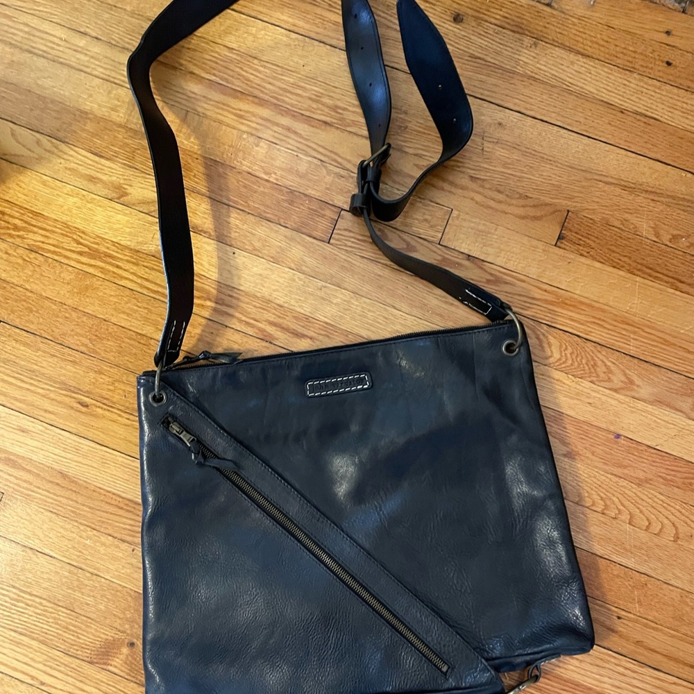 John Varvatos Black Leather Crossbody Bag